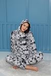 Kadın Gri Desenli Kışlık Polar Pijama Takım 10K-3014-2