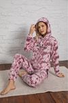 Kadın Pembe Desenli Kışlık Polar Pijama Takım 10K-3014-4