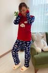 Kadın Kırmızı Desenli Kışlık Polar Peluş Pijama Takımı 18D-1904