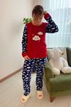 Kadın Kırmızı Desenli Kışlık Polar Peluş Pijama Takımı 18D-1904