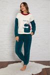 Kadın Yeşilj Desenli Kışlık Tam Peluş Pijama Takım 11K-4010-1