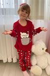Çocuk Kırmızı Desenli Kışlık Polar Pijama Takımı 5K-4502