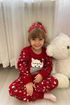 Çocuk Kırmızı Desenli Kışlık Polar Pijama Takımı 5K-4502