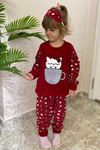Çocuk Kırmızı Desenli Kışlık Polar Pijama Takımı 5K-4502