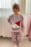 Çocuk Gri Desenli Kışlık Polar Pijama Takımı 5K-3037G