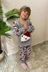 Çocuk Gri Desenli Kışlık Polar Pijama Takımı 5K-3037G