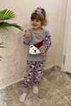 Çocuk Gri Desenli Kışlık Polar Pijama Takımı 5K-3037G