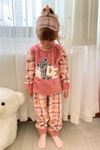 Çocuk Pembe Desenli Kışlık Polar Pijama Takımı 5K-4076