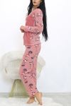 Kadın Pembe Desenli Kışlık Polar Peluş Pijama Takımı 18D-1935