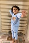 Çocuk Mavi Desenli Kışlık Peluş Pijama Takımı 1P-4081