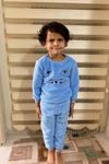 Çocuk Mavi Desenli Kışlık Peluş Pijama Takımı 1P-4082