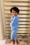 Çocuk Mavi Desenli Kışlık Peluş Pijama Takımı 1P-4082