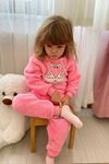 Kız Çocuk Pembe Kışlık Peluş Pijama Takımı 1P-4084