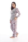 Kadın Gri Flamingo Desenli Kışlık Polar Peluş Pijama Takımı 18D-1935-1