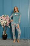 Kadın Mint Flamingo Desenli Kışlık Polar Pijama Takım 6D-19220