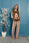 Kadın Ekoseli Sevimli Kışlık Polar Pijama Takım 6C-18527