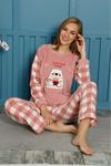 Kadın Ekoseli Sevimli Kışlık Polar Pijama Takım 8P-18530