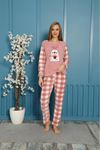 Kadın Ekoseli Sevimli Kışlık Polar Pijama Takım 8P-18530