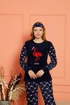 Kadın Lacivert Flamingo Desen Kışlık Polar Welsoft Pijama Takımı 18K-1852
