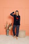 Kadın Lacivert Flamingo Desen Kışlık Polar Welsoft Pijama Takımı 18K-1852