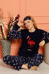 Kadın Lacivert Flamingo Desen Kışlık Polar Welsoft Pijama Takımı 18K-1852