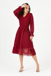  Kadın Kruvaze Yaka Şifon Bordo Elbise 18D-5002