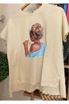 Kadın Sarı Taş İşlemeli Pamuklu T-Shirt 4C-5029