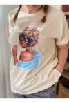 Kadın Sarı Taş İşlemeli Pamuklu T-Shirt 4C-5029