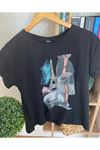 Kadın Siyah Taş İşlemeli Pamuklu T-Shirt 4C-5031