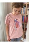 Kadın Pembe Taş İşlemeli Pamuklu T-Shirt 4C-5032