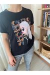 Kadın Siyah Taş İşlemeli Pamuklu T-Shirt 4C-5033