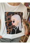 Kadın Beyaz Taş İşlemeli Pamuklu T-Shirt 4C-5034