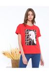 Kadın Kırmızı Taş İşlemeli Pamuklu T-Shirt 4C-5035