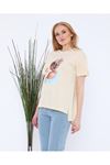 Kadın Sarı Taş İşlemeli Pamuklu T-Shirt 4C-5029