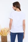 Kadın Beyaz Taş İşlemeli Pamuklu T-Shirt 4C-5034