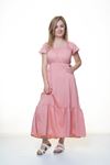 Kadın Madonna Yaka Gipeli Pembe Yazlık Uzun Elbise 12A-5097