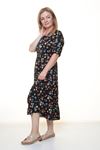 Kadın V Yaka Kuşaklı  Desenli Yazlık Uzun Elbise 12A-6063
