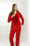  Kadın Kapüşonlu Kışlık Fermuarlı Kırmızı Welsoft  Polar Tulum 12K-20192