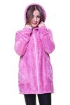 Kadın Pembe Kışlık Kapüşonlu Fermuarlı Peluş Üst Hırka 3D-6039