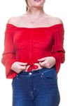 Kadın Kadife Kumaş Kırmızı Büzgülü Crop Bluz 12D-6041