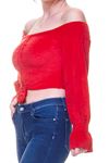 Kadın Kadife Kumaş Kırmızı Büzgülü Crop Bluz 12D-6041