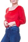 Kadın Kadife Kumaş Kırmızı Büzgülü Crop Bluz 12D-6041