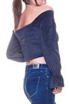 Kadın Kadife Kumaş Antrasit Büzgülü Crop Bluz 12D-6040