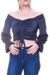 Kadın Kadife Kumaş Antrasit Büzgülü Crop Bluz 12D-6040