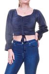 Kadın Kadife Kumaş Antrasit Büzgülü Crop Bluz 12D-6040
