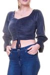 Kadın Kadife Kumaş Antrasit Büzgülü Crop Bluz 12D-6040