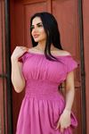 Kadın Madonna Yaka Pembe Gipeli Yazlık Elbise 12K-2131