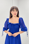 Kadın Saks Mavi Gipeli Midi Boy Şifon Elbise 11E-2160