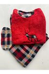 Kadın Kırmızı Desenli Welsoft Desenli Kışlık Polar Pijama Takım 1D-0217