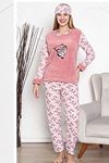 Kadın Pembe Desenli Welsoft Desenli Kışlık Polar Pijama Takım 1C-2181